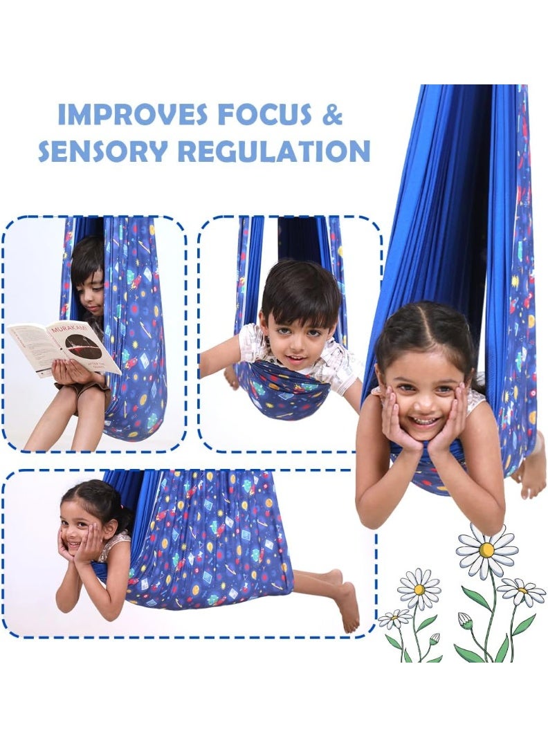 abley's Sensory Therapy Swing, Double-Layered Lycra, Space Pattern Blue with Hardware, Indoor Hanging Hammock for Children with Special Needs - Image 3